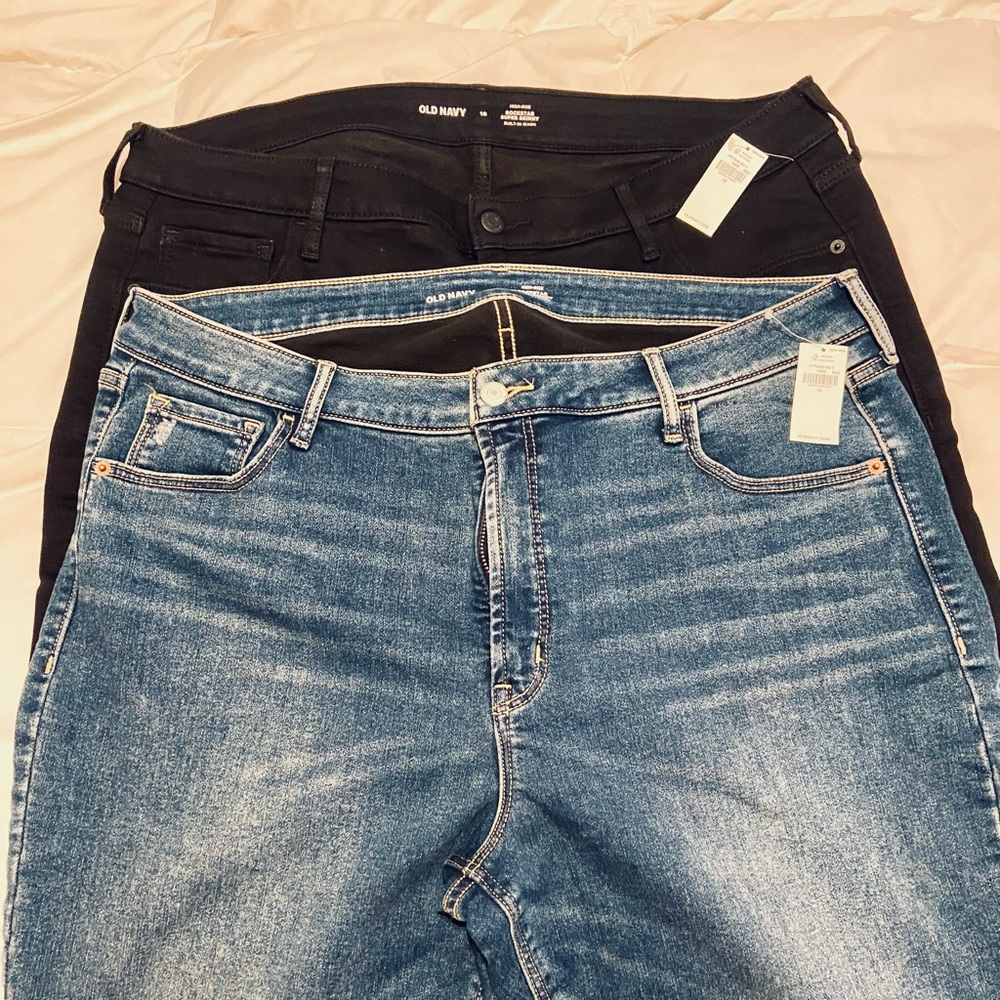 Old Navy Jeans 2 pairs High Rise Rockstar Super Skinny Built-in Warmth Size 18.